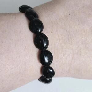 Black Oval Beaded Stacking Stretch Bracelet